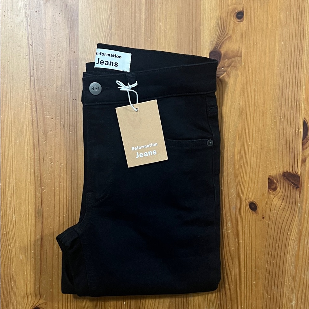 Reformation Harper Mid Rise Skinny Jeans in Black